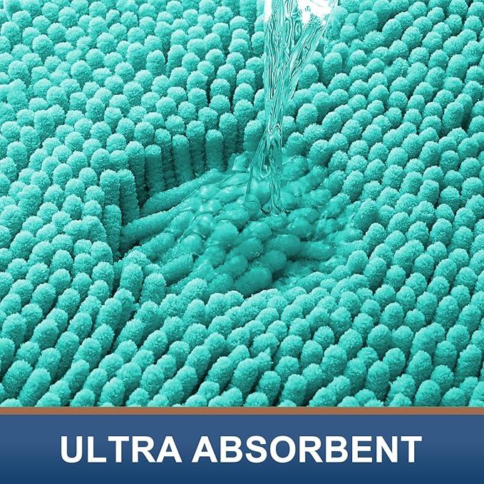 Smiry Luxury Chenille Toilet Rugs U-Shaped 20x20, Soft Absorbent Non-Slip Contour Bathroom Rugs for Toilet, Machine Washable Contoured Bath Mats, Turquoise - ModernBath