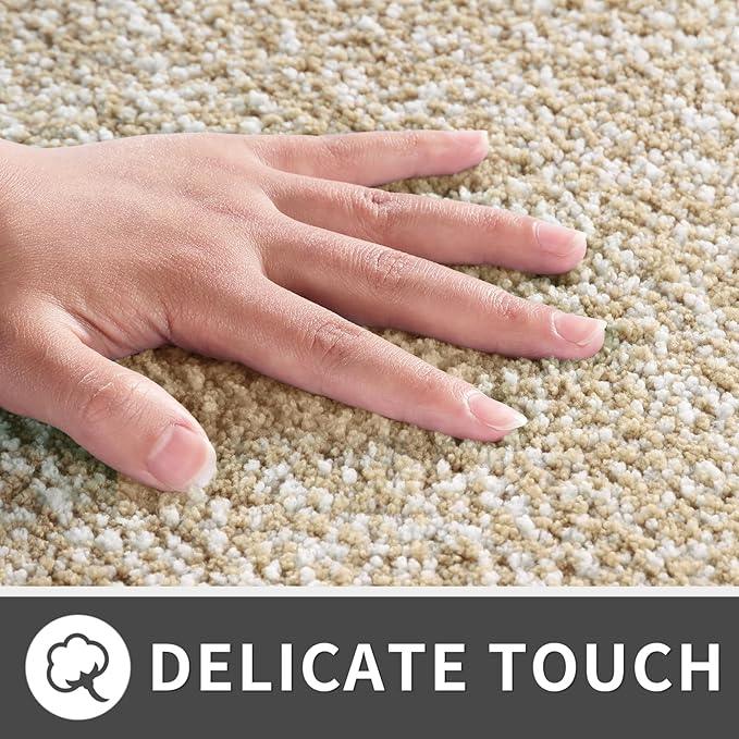 Yimobra Toilet Rugs U Shaped Washable, Soft Absorbent Microfiber Bathroom Rugs, Non Slip Quick Drying Shaggy Bath Mat,Contour Bathroom Mats for Toilet Base, Home Essentials,24x20,Light Beige and White - ModernBath