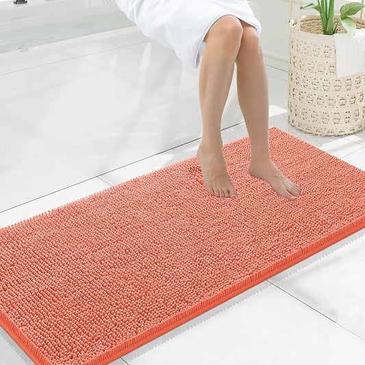 Smiry Luxury Chenille Bathroom Rugs 47x20, Extra Soft and Absorbent Shaggy Bath Mat, Machine Washable, Non-Slip Plush Carpet Runner for Tub, Shower, and Floor, Home Decor Accessories, Coral - ModernBath
