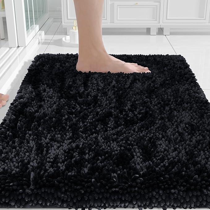Yimobra Chenille Bathroom Rugs Non Slip, Extra Thick Soft Absorbent Bath Rug, Machine Washable Quick Dry Bath Mat for Bathroom Floor, Tub and Shower, Home Decor Accessories, 24x17, Black - ModernBath