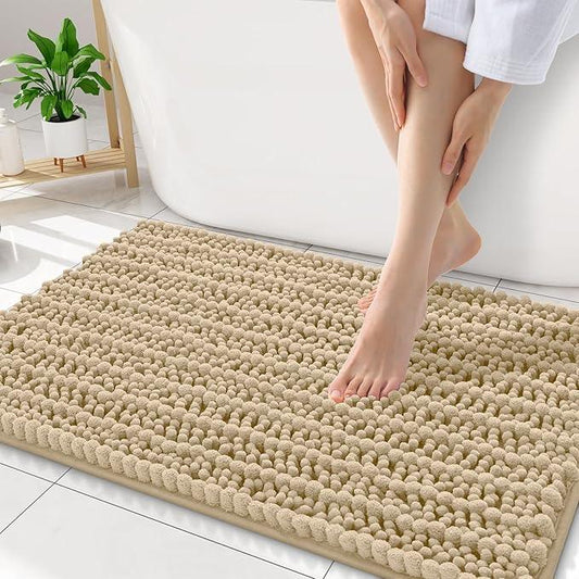 Smiry Bathroom Rugs Mat 34x21, Extra Soft Absorbent Chenille Bath Rugs, Non Slip Rubber Backing Machine Washable Quick Dry Bath Mats for Bathroom Floor, Tub, Shower, Home Decor Accessories, Beige - ModernBath
