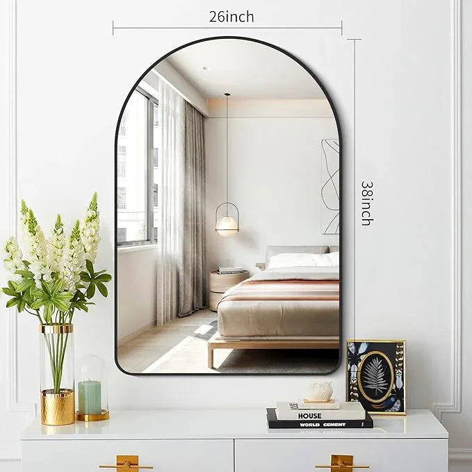 FORBATH Arched Bathroom Mirror 26x38 Inch, Bathroom Mirror Wall Mounted Modern Black Aluminum Alloy Frame Decor Dresser Mirror for Bedroom Living Room Entryway, Hanging or Leaning Against Wall - ModernBath