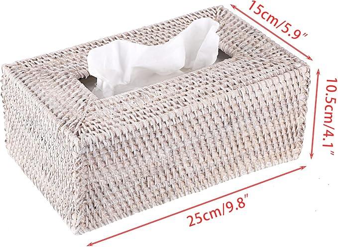 Sumnacon Tissue Box Cover Rectangle Tissue Box Rattan Tissue Box Holder,Wicker Decorative Tissue Holder for Bathroom Toilet Living Room Kitchen Office Table Desk, Whitewash - ModernBath