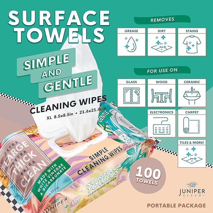 Juniper CLEAN 6 Packs Surface Cleaning Wipes, Thick & Large Dispose, All-Purpose Cleaner for Bathroom, Kitchen, Office, 100 Count Soft Flow, Biodegradable, Mix Scent - ModernBath
