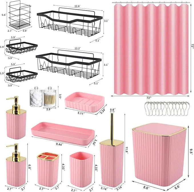 XLHOMO 28PC Bathroom Set - Gorgeous Pink Bathroom Set, Bathroom Accessory Set, Pink Shower Curtain Set with 5PC Shower Caddy - ModernBath