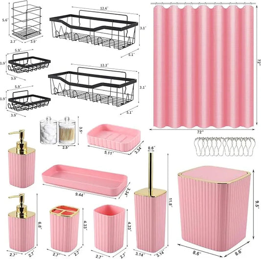 XLHOMO 28PC Bathroom Set - Gorgeous Pink Bathroom Set, Bathroom Accessory Set, Pink Shower Curtain Set with 5PC Shower Caddy - ModernBath