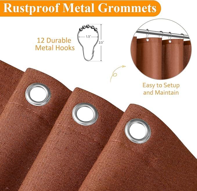 Naturoom Terracotta 54 Inch Boho Shower Curtain - Stall Narrow Half Linen Ultra Thick Fabric Shower Curtain Set with Hooks, Farmhouse Rustic RV Camper Bath Curtains for Bathroom, 54x78 - ModernBath