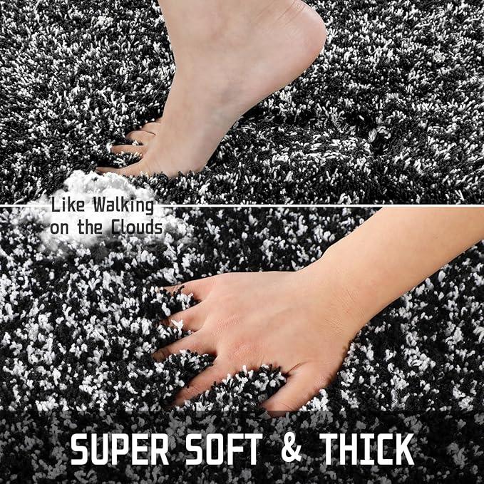 Yimobra Black and White Bathroom Rugs, Luxury Fluffy Bath Mats, Non Slip, Water Absorbent Microfiber, Machine Washable, Plush Runner Carpet Shower Rugs, Thick Matts for Bathroom Floor&Tub, 44"x 24" - ModernBath