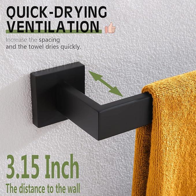 KOKOSIRI 12-Inch Single Towel Bar, Bathroom Kitchen Towel Holder, Wall Mounted SUS304 Stainless Steel Towel Rack, Matte Black, B4003BK-L12 - ModernBath