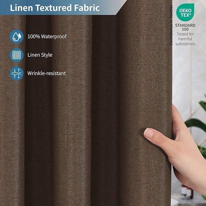 THAIGEE 2-in-1 Waterproof Fabric Shower Curtain or Liner,Linen Textured,Breathable TPU & Washable Bathroom Shower Curtain Set with 12 Plastic Hooks,Modern,72"x72" Brown - ModernBath