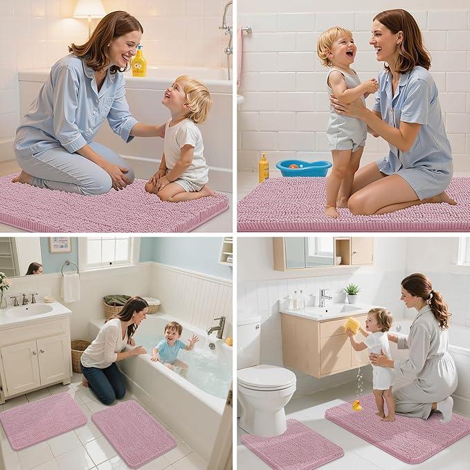 Arotive Bathroom Rugs 30x20, Extra Soft Absorbent Shaggy Chenille Bath Rugs, Machine Washable Rubber Backing Non-Slip Bath Mats for Bathroom Floor Tub and Shower, Home Decor Accessories, Dusty Rose - ModernBath
