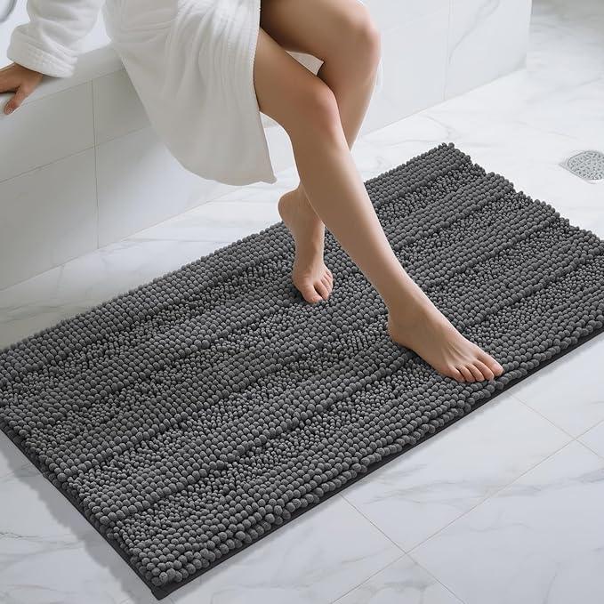 Yimobra Bathroom Rug Mat 47 x 24, Non Slip and Super Absorbent Bath Mat,Machine Washable Quick Dry,Ultra Plush Chenille Shower Rugs for Bathroom Floor Sink Tub and Shower Outside,Dark Gray - ModernBath
