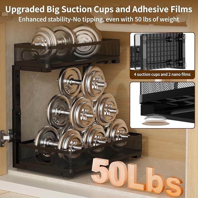 Under Sink Organizer 1 Pack, 2-Tier Slide Out Cabinet Organizer with Metal Sliding Drawer and Hooks, Pull Out Storage Baskets for Kitchen Bathroom Pantry Cabinet Organization (Black (1 pack)) - ModernBath