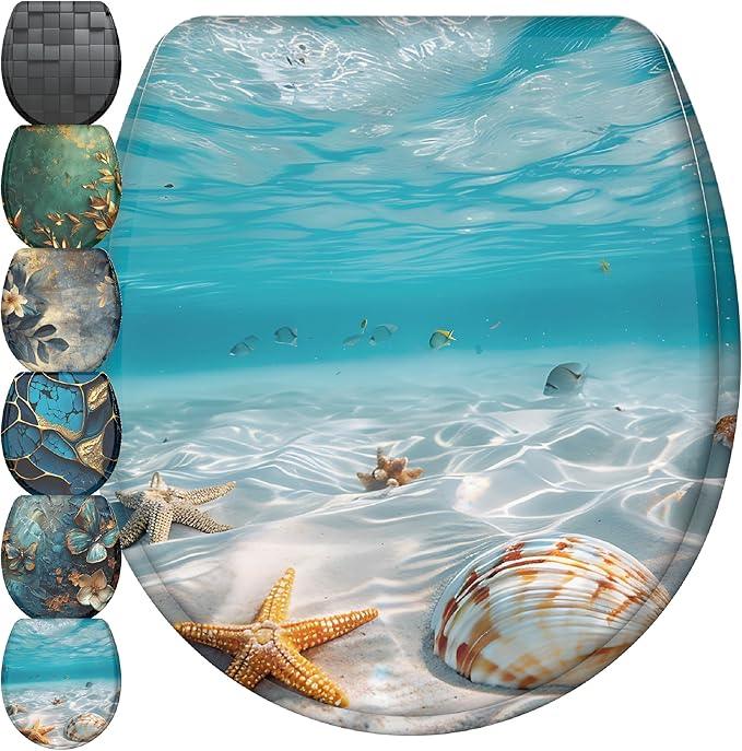 Sanilo Wooden Toilet Seat with Quick Release & Soft Close [ROUND] - Decorative & Slow Close Molded Wood Seat - With One Click for Easy Installation & Cleaning - With Adjustable Fit (Waterworld) - ModernBath