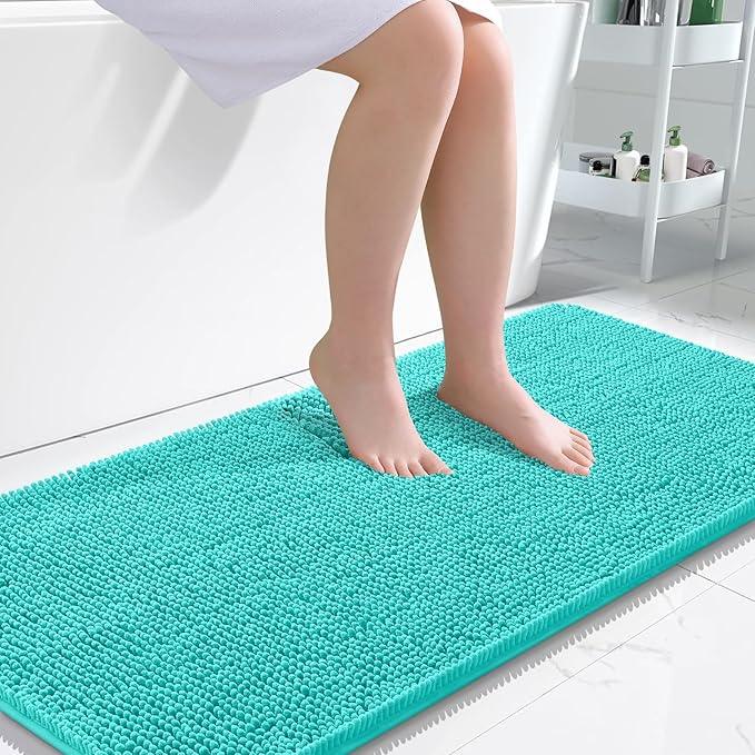 OLANLY Bathroom Rugs 47x24, Extra Soft Absorbent Chenille Bath Rugs, Rubber Backing Quick Dry, Machine Washable Bath Mats for Bathroom Floor, Tub and Shower, Home Decor Accessories, Teal - ModernBath
