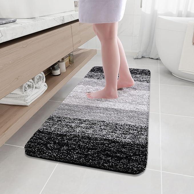 Arotive Microfiber Bathroom Rugs, Shaggy Soft and Absorbent Bath Rug, Non-Slip, Thick Plush Machine Washable Dry Bath Mats for Bathroom, Tub and Shower, 47x17, Black, Rectangular - ModernBath