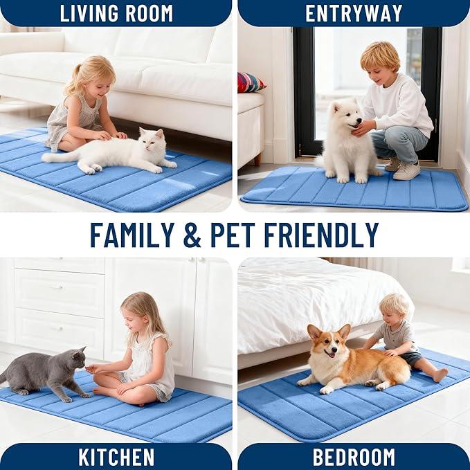 OLANLY Memory Foam Long Bathroom Rugs Runner 47x17, Super Soft Absorbent Bath Mat, Quick Dry, Machine Washable Shower Rugs, Bathmat Carpet, Bathroom Home Decor Accessories, Cornflower Blue - ModernBath