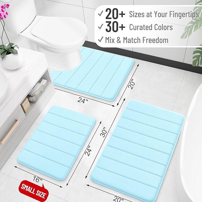 OLANLY Memory Foam Bath Mat 44x24, Super Soft Absorbent Bathroom Rugs, Quick Dry, Machine Washable Shower Floor Rugs, Bathmat Carpet, Bathroom Home Decor Accessories, Sky Blue - ModernBath