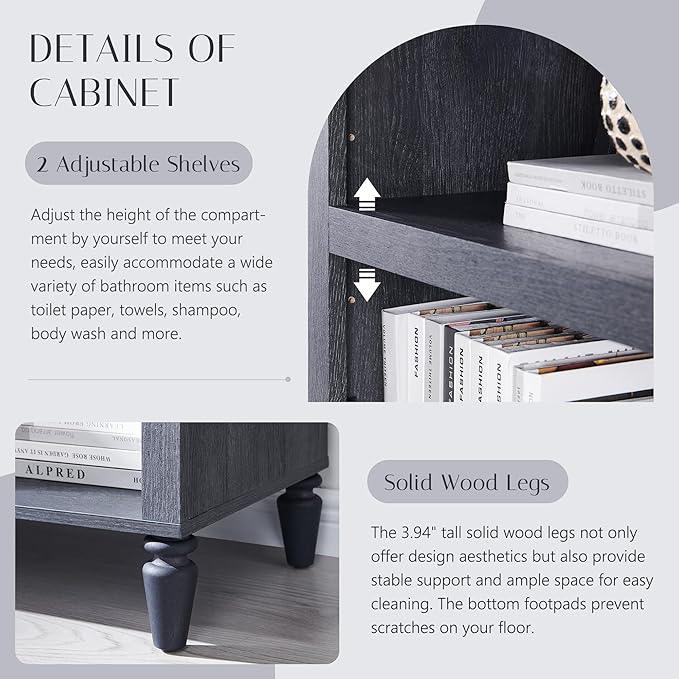76" Tall Arched Bathroom Storage Cabinet, 5 Tiers Large Farmhouse Arched Cabinet w/Adjustable Shelves, Modern Wooden Storage Cabinet for Bathroom, Living Room, Entryway, Study Room (Dark Grey) - ModernBath