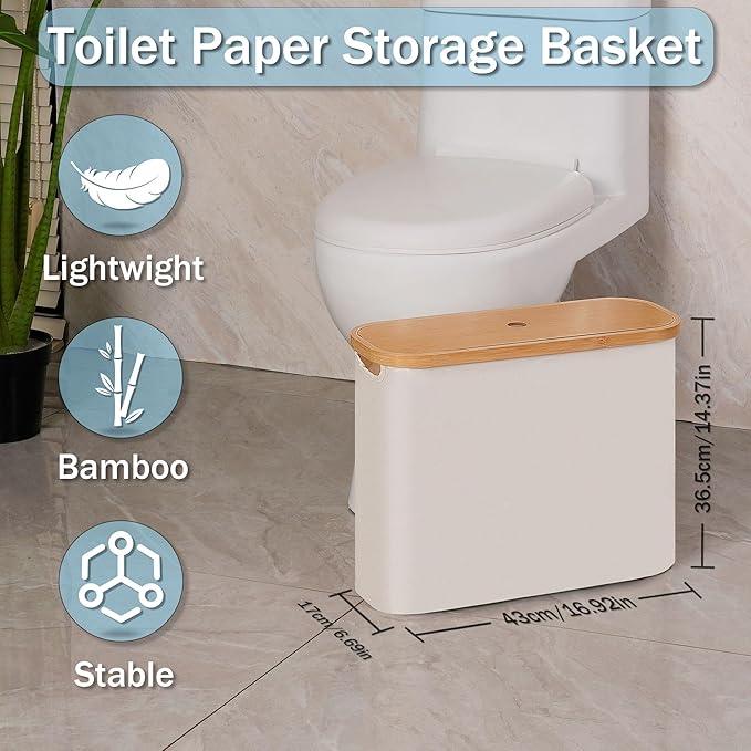 efluky Toilet Paper Basket, Toilet Paper Storage with Lid, Toilet Paper Organizer for Bathroom, Free Standing Toilet Paper Holder with Storage, Beige - ModernBath