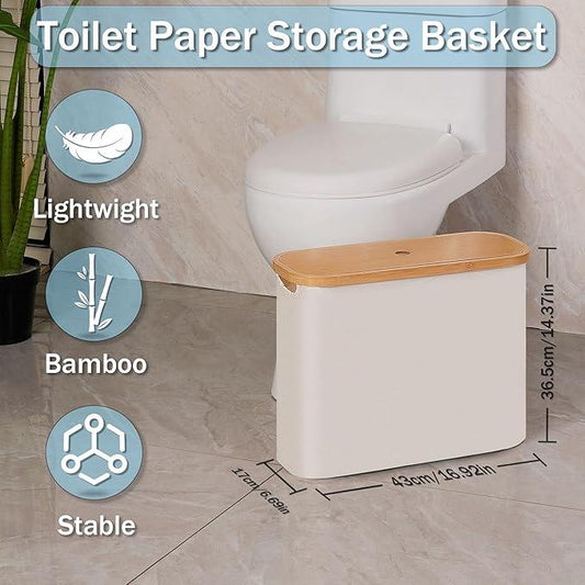 efluky Toilet Paper Basket, Toilet Paper Storage with Lid, Toilet Paper Organizer for Bathroom, Free Standing Toilet Paper Holder with Storage, Beige - ModernBath