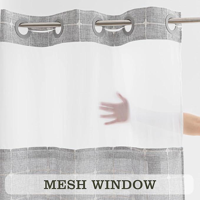 Farmhouse Shower Curtain with Snap-in Liner, No Hooks Needed Fabric Shower Curtains with Tassels for Rustic Bathroom Decor, with Window,with Magnets,Water Repellent&Machine Washable,Grey,71x80Inch - ModernBath