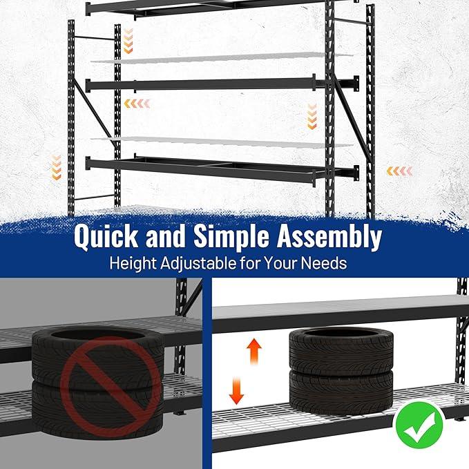 WORKPRO 77" Garage Shelving Unit, 8000LBS Heavy Duty Metal Storage Rack, Extra Wide Adjustable 4-Tier Shelves for Warehouse, Basement, and Garage, 77" W X 24" D X 72" H, Black - ModernBath