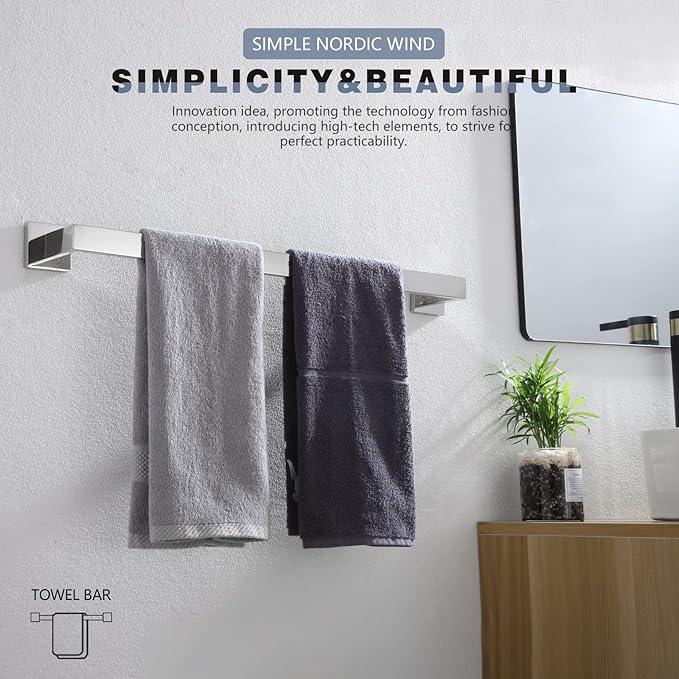 KOKOSIRI 24-Inch Single Towel Bar, Bathroom Kitchen Towel Holder, Wall Mounted SUS304 Stainless Steel Towel Rack, Polished Chrome, B4003CH-L24 - ModernBath