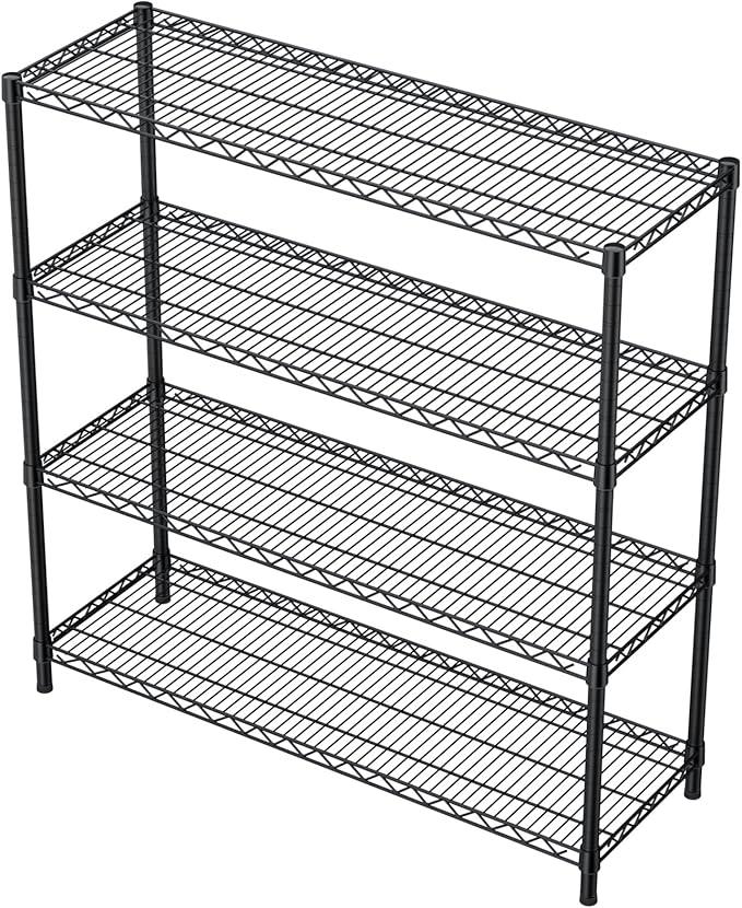 4 Tier Adjustable Storage Shelves,Heavy Duty Metal Utility Shelf 1400LBS Capacity Wire Shelving Unit Organizer Rack for Kitchen Office Pantry Room 18" D x 46" W x 59" H Black - ModernBath