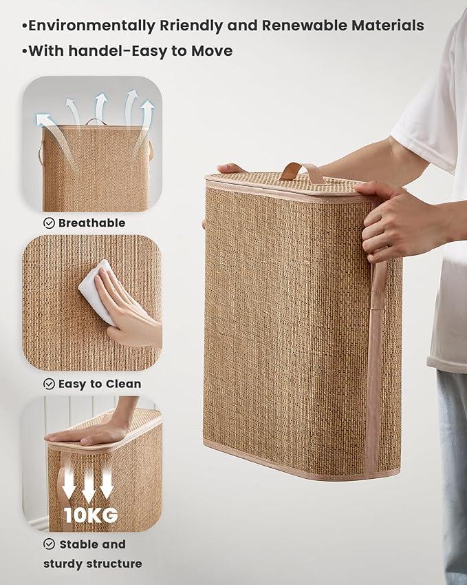 Bamboo Toilet Paper Storage Basket with Lid & Handle - 32L Large Capacity Handwoven Bathroom Organizer for 16 Rolls - Sturdy Stand Holder for Toilet Paper Organization, Carbon Brown - ModernBath