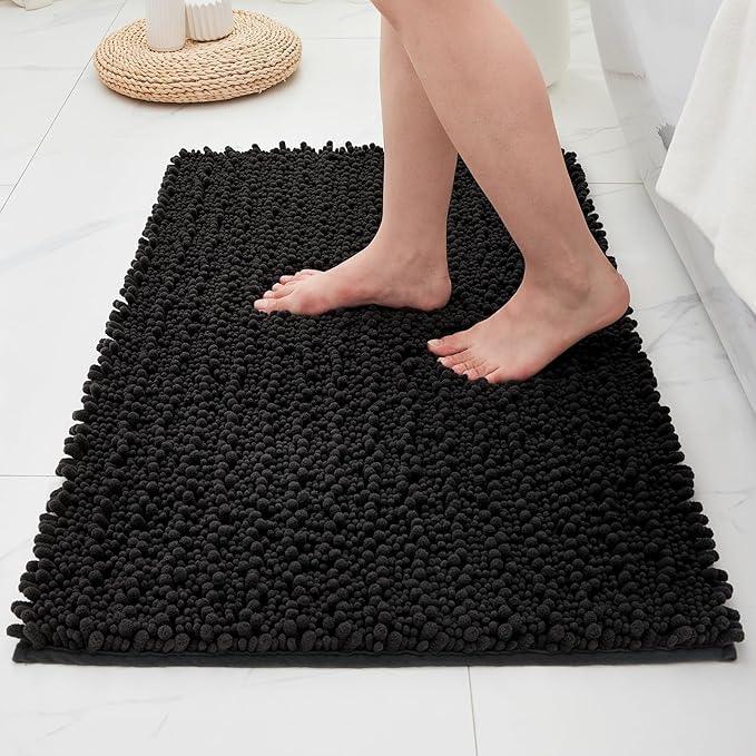 ILANGO Bathroom Rugs Black 36x24,Extra Soft Absorbent Chenille Bath Rugs,Thick Non-Slip Shaggy Bath Mat,Machine Washable Quick Dry Bath Mats for Bathroom Floor, Tub, Shower Accessories - ModernBath