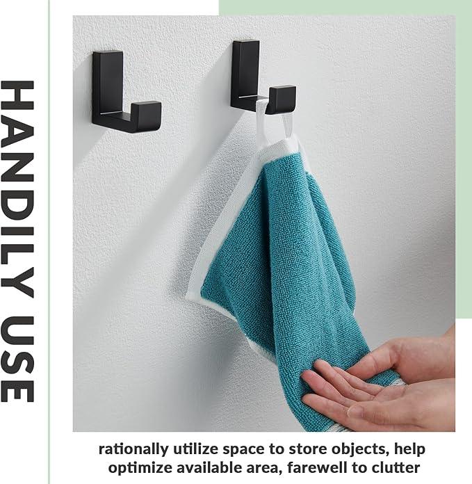 APLusee L Shape Bath Towel Hook 2 Pack, 304 Stainless Steel Coat Holder, Wall Mounted Storage Hanger for Bathroom Kitchen, Matte Black - ModernBath
