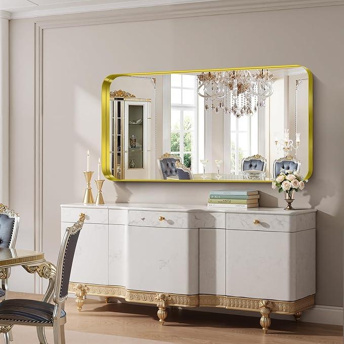 FORBATH 60x30 Inch Large Bathroom Mirror for Double Sinks, Brushed Gold Deep Frame Wall Mirror with Rounded Corners, Anti-Rust Tempered Glass for Modern Farmhouse Vanity (Horizontal/Vertical) - ModernBath