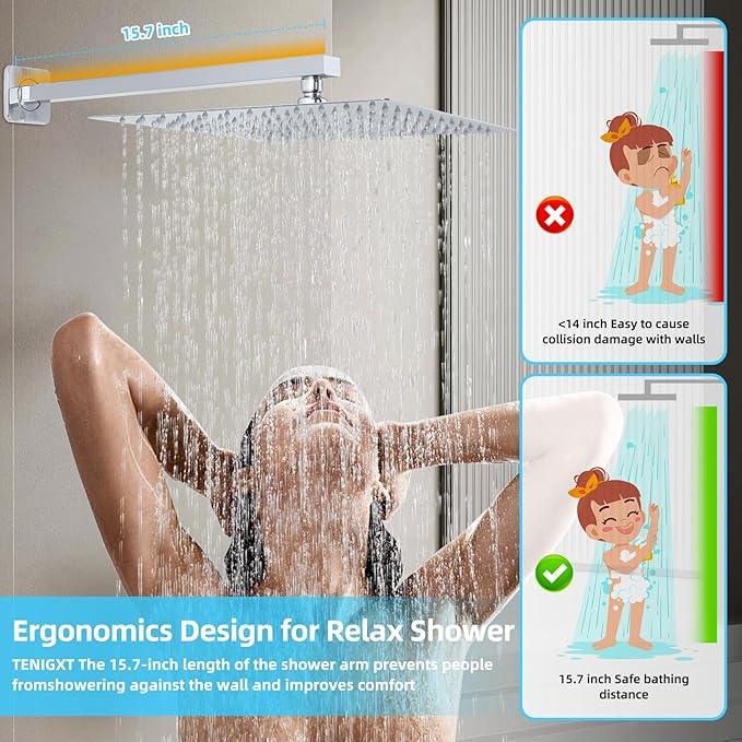 TENIGXT Bathroom Shower Faucet Set，10 Inch Rain Shower Head with Handheld Spray，Brass Shower Valve Trim Kit，Wall Mounted Square Rain Shower System (Chrome) - ModernBath