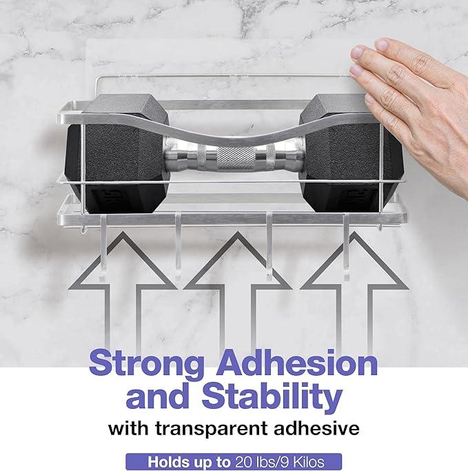 KINCMAX Premium Shower Caddy, Self Adhesive Wall Shower Organizer, 2-Pack No Drill Bathroom Shelves, Rustproof Stainless Steel Shampoo Holder, Storage Rack, Silver - ModernBath