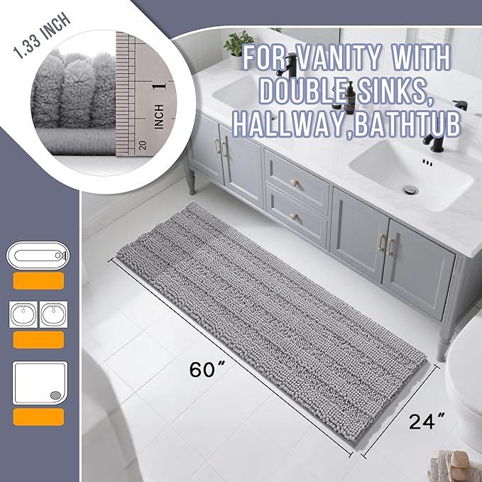 Yimobra Bathroom Runner Rugs 60"x24", Non Slip and Absorbent Bath Mat, Super Soft Water Absorbent Hallway Carpet, Machine Washable Rug for Vanity Tub Shower, Gray - ModernBath