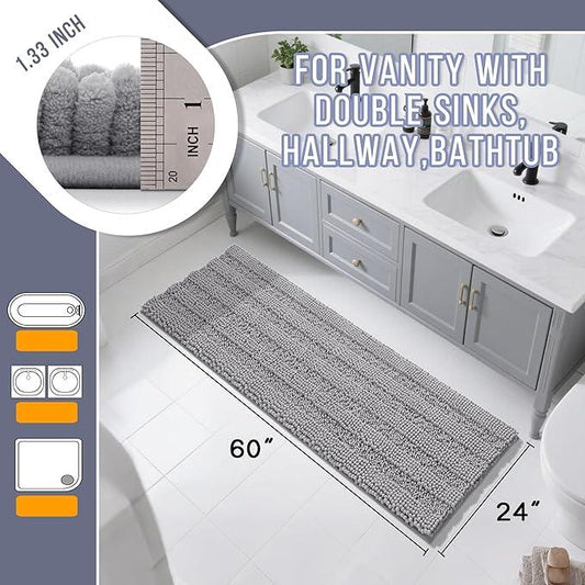 Yimobra Bathroom Runner Rugs 60"x24", Non Slip and Absorbent Bath Mat, Super Soft Water Absorbent Hallway Carpet, Machine Washable Rug for Vanity Tub Shower, Gray - ModernBath