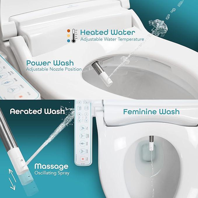 BidetMate 1000 Series Electric Bidet with Dryer, Heated Smart Toilet Seat with Heated Water, & Side Control Panel - Adjustable and Self-Cleaning Smart Home Device - Elongated - ModernBath
