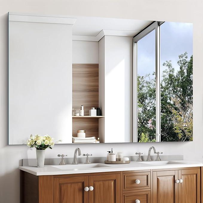KOCUUY Frameless Mirror, 60"x40" Bathroom Mirror for Over Sink, Upgraded Shatterproof, Large Rectangle Unframed Mirror for Wall, Bathroom, Bedroom, Living Room, Entryway, Hang Horizontal/Vertical - ModernBath