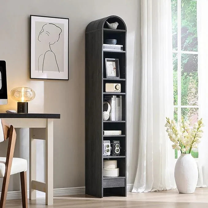 67" Tall Arched Bathroom Storage Cabinet, 8-Tier Modern Farmhouse Storage Cabinet with Adjustable Shelves, Wood Freestanding Cabinet for Bathroom, Living Room, Entryway, Hallway (Dark Grey) - ModernBath