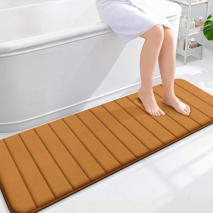 OLANLY Memory Foam Long Bathroom Rugs Runner 59x20, Super Soft Absorbent Bath Mat, Quick Dry, Machine Washable Shower Floor Rugs, Bathmat Carpet, Bathroom Home Decor Accessories, Ochre - ModernBath
