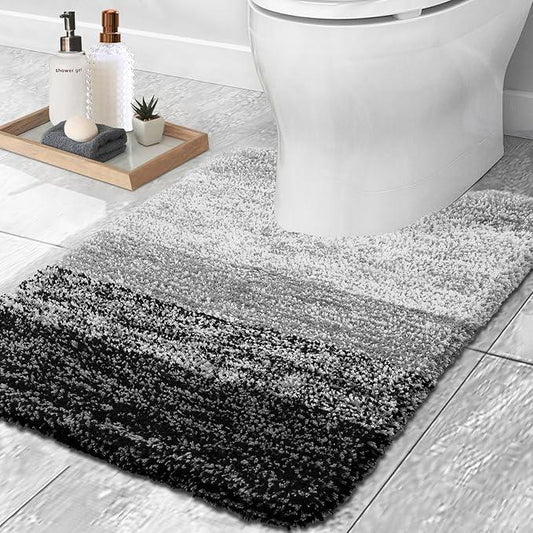 OLANLY Luxury Toilet Rugs U-Shaped 24x20, Extra Soft and Absorbent Microfiber Bathroom Rugs, Non-Slip Plush Shaggy Bath Mat, Machine Wash Dry, Contour Bathroom Mats for Toilet Base, Black - ModernBath