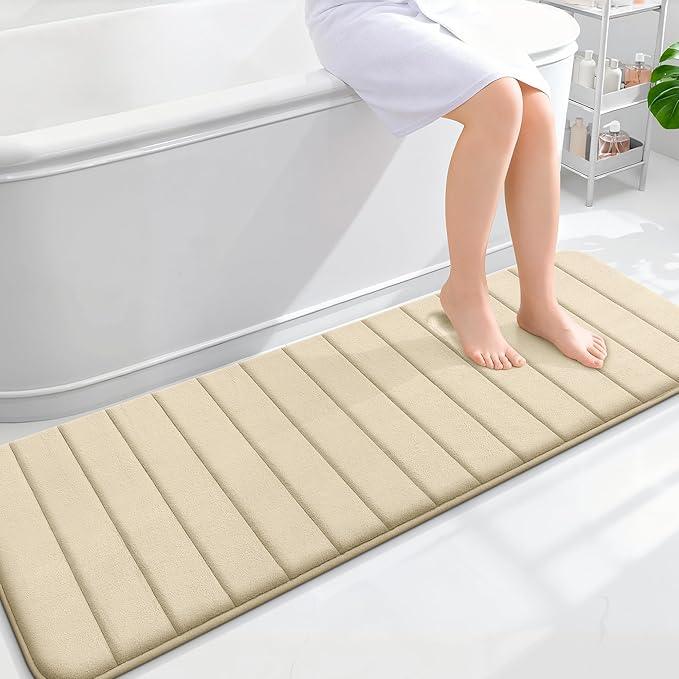 OLANLY Memory Foam Long Bathroom Rugs Runner 59x20, Super Soft Absorbent Bath Mat, Quick Dry, Machine Washable Shower Floor Rugs, Bathmat Carpet, Bathroom Home Decor Accessories, Beige - ModernBath