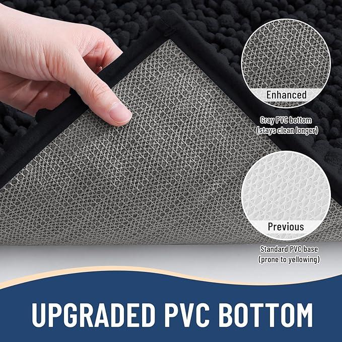 Arotive Luxury Chenille Bathroom Rug Mat, Extra Soft Thick Absorbent Shaggy Bath Rugs, Non-Slip Machine Wash Dry, Plush Bath Mats for Bathroom, Shower and Tub, 50x30, Black - ModernBath