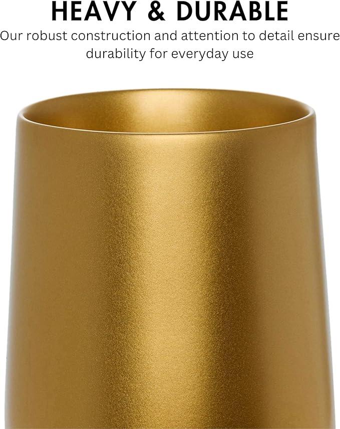 Yew Design Gold Toothbrush and Toothpaste Holder and Cup for Bathroom Vanity and Countertop, Round Organizer for Electric Toothbrushes, Floss, Razors, Cotton, and Mouthwash - ModernBath