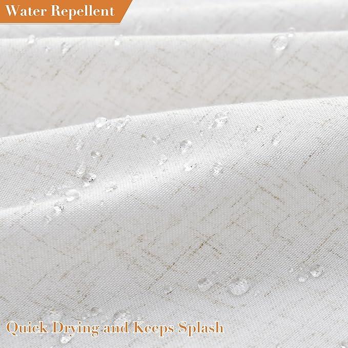Nanspring Extra Long Beige White Boho Linen Shower Curtain 90 Inch Tassel Design Water Repellent Fabric Shower Curtain Set with Hooks Earthy Simple Bohemian Cottage Style Curtain for Bathroom 72x90 - ModernBath