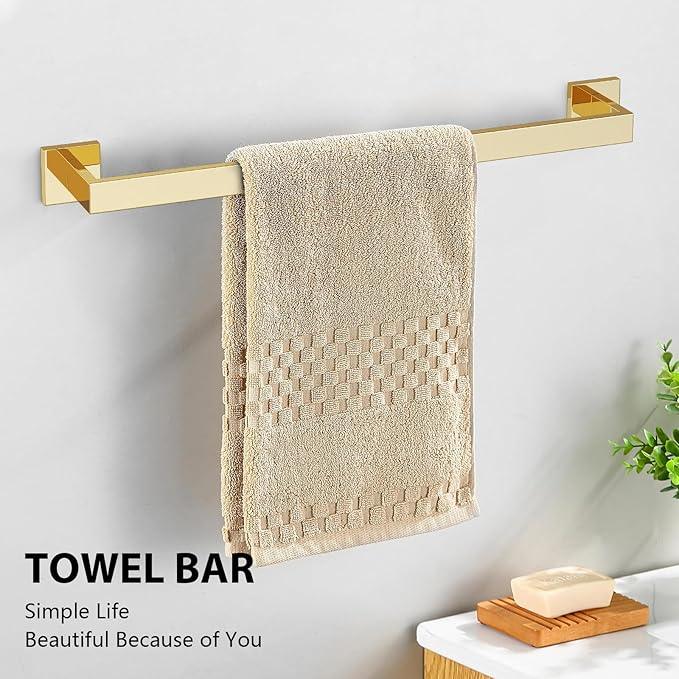 YACVCL 5-Piece Bathroom Hardware Accessories Set 23.6 inch Towel Bar Set Modern Towel Rack Set Stainless Steel Wall Mounted Bathroom Towel Holder Set(Bright Gold) - ModernBath