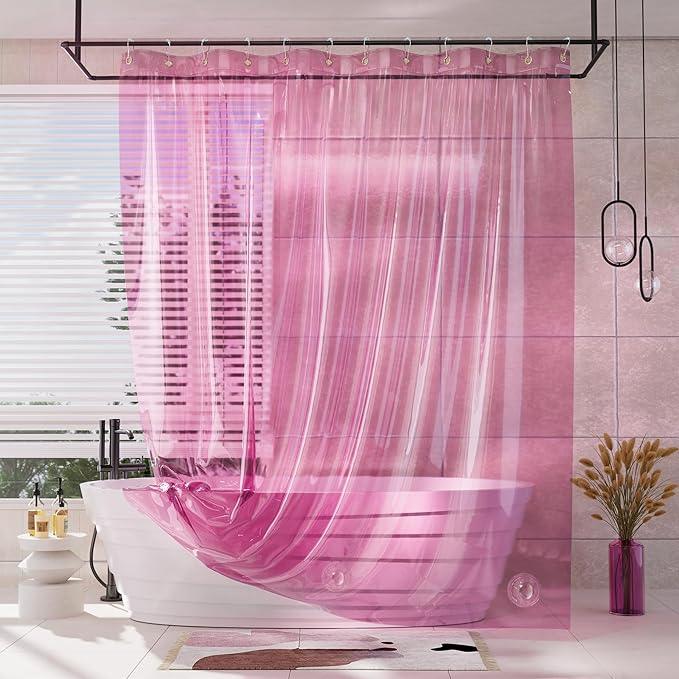 AmazerBath Pink Shower Curtain Liner for Bathroom, 100% EVA Soft Clear Heavy Duty Shower Curtain and Liner 2-in-1, 72x72 Luxury Plastic Weighted Shower Liner Bathroom - ModernBath