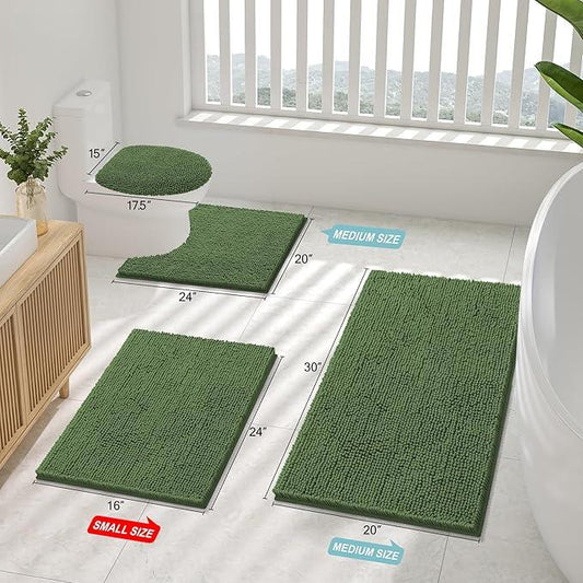 Smiry Luxury Chenille Toilet Rugs U-Shaped 24x20, Soft Absorbent Non-Slip Contour Bathroom Rugs for Toilet, Machine Washable Contoured Bath Mats, Olive Green - ModernBath