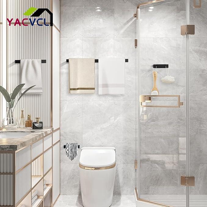 YACVCL 4-Piece Matte Black Bathroom Hardware Accessories Set, Bath Towel Bar Set SUS304 Stainless Steel, Round Towel Racks for Bathroom Wall Mounted - ModernBath